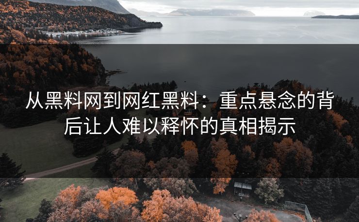 从黑料网到网红黑料：重点悬念的背后让人难以释怀的真相揭示