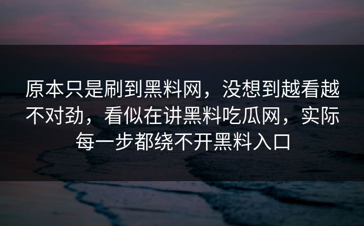 原本只是刷到黑料网，没想到越看越不对劲，看似在讲黑料吃瓜网，实际每一步都绕不开黑料入口