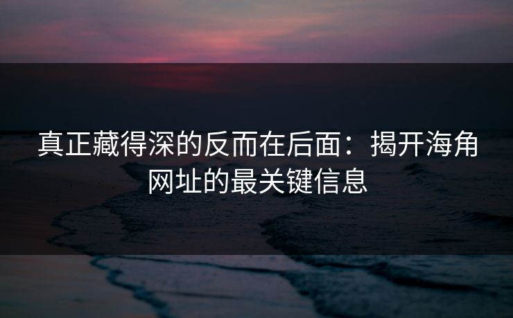 真正藏得深的反而在后面：揭开海角网址的最关键信息